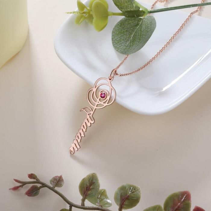 Customized Name Rose Necklaces - DIY Birthstone Flower Necklace