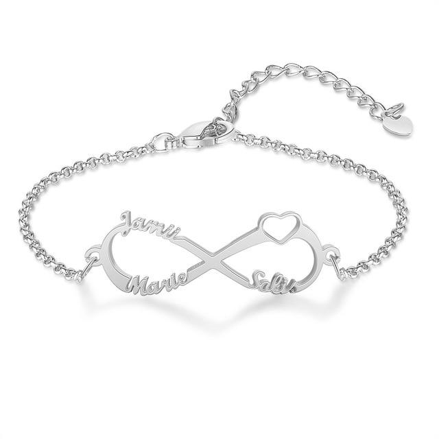 925 Sterling Silver 3 Custom Name Infinity Children Bracelet for Girls - Heart Charm Bracelet - Fashion Jewelry Bracelet - Birthday Jewelry Gift for Women Girls - Everyday Wear Bracelet for Women