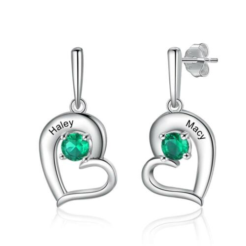 Personalized Name Engraved Earring - Birthstone Engraved Heart Drop Earring