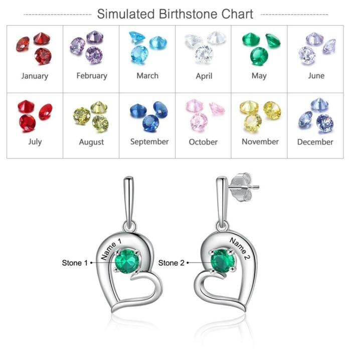 Personalized Name Engraved Earring- Birthstone Engraved Heart Drop Earring for Women- Tilted Heart Earrings for Women- Customized Earrings for Women