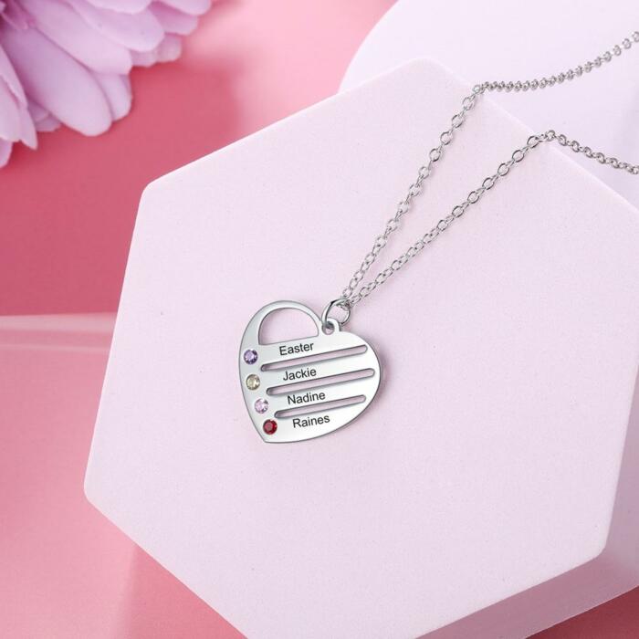 Gift for Pet Moms, Trendy Jewellery for Mothers, 4-Name Engraving Jewellery, Birthstone Necklace for Mothers, Heart Necklace for Mothers, Stainless steel Necklace for Women