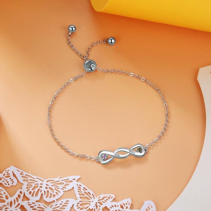 Personalized Charm Bracelet - Customized Name Engraving Infinity Bracelet - Adjustable Chain Bracelet