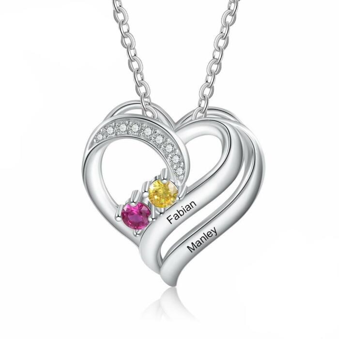 Sterling Silver Jewelry for Women - Best in Class Silver Jewelry for Women - Stone studded Jewelry - 2-Name Engraving Jewelry for Women - Heart Shaped Pendant Jewelry