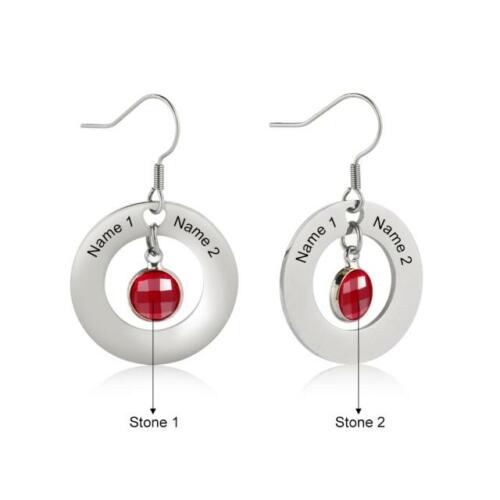 Personalized Jewelry - Circle Earrings With Birthstones - Dangle Drop Earrings