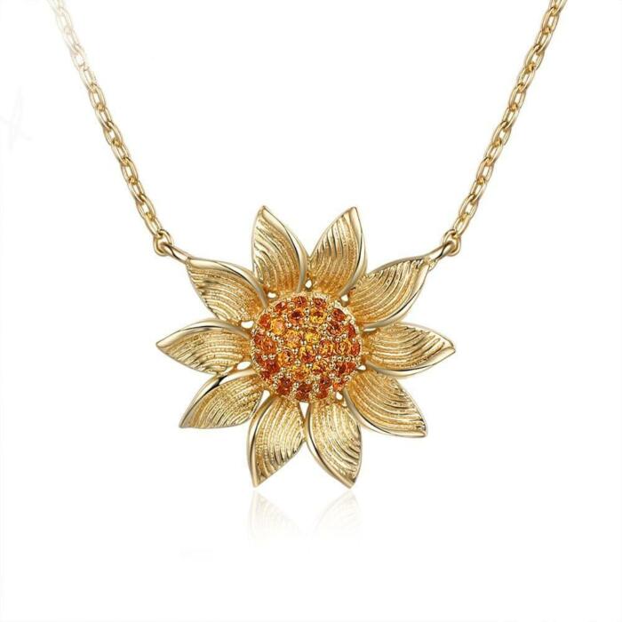 Gold Sunflower Necklace for Women - Zirconia Necklaces for Ladies - Sunflower Necklaces for Women - Gold Necklaces for Girls - Accessories for Women