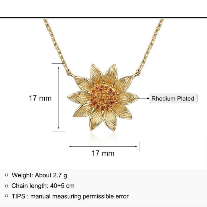 Gold Sunflower Necklace for Women - Zirconia Necklaces for Ladies - Sunflower Necklaces for Women - Gold Necklaces for Girls - Accessories for Women