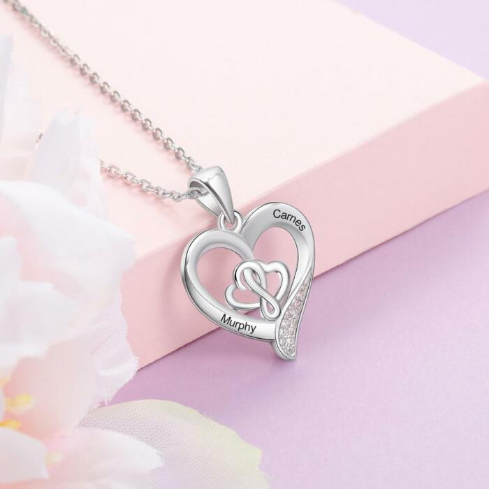 Personalized 925 Sterling Silver customizable heart-shaped pendant necklace – 2 names engraving options