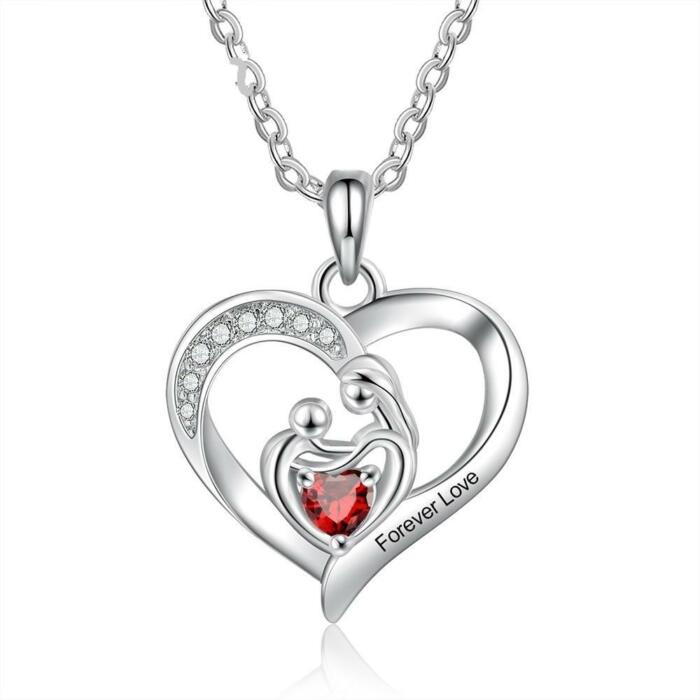 Customizable Heart pendant for Mom and Baby with names and birthstone