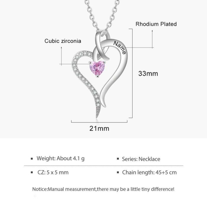 Personalized Engraved Birthstone Heart Necklace - Heart Necklace