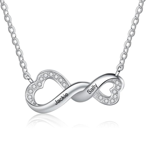 Infinity Love Pendant for Women, Stone Studded Jewellery for Women, 2 Name Engraving Jewellery for Women