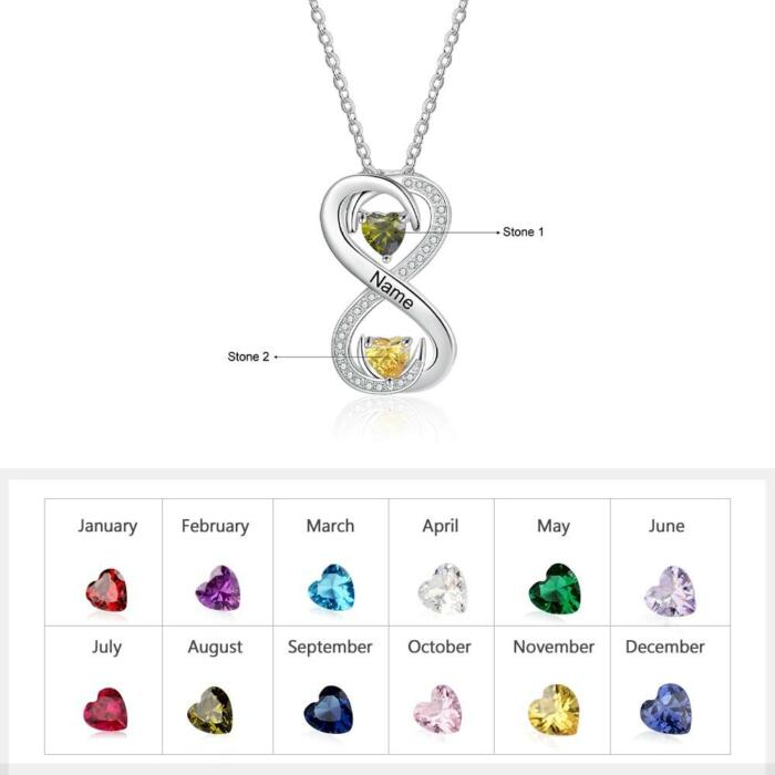 Personalized Infinity Necklace - Two Birthstones Customized Necklace