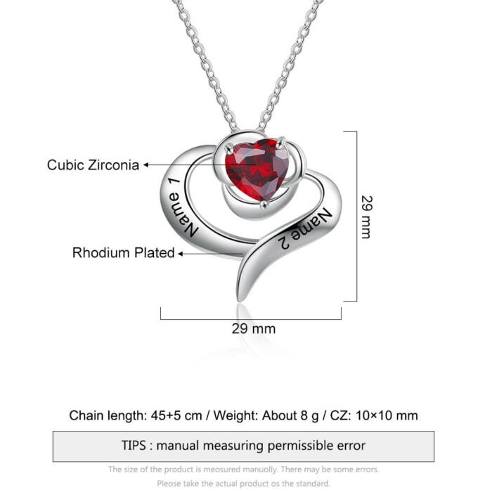 Name Engraved Rose Pendant - Birthstone Setting Necklace