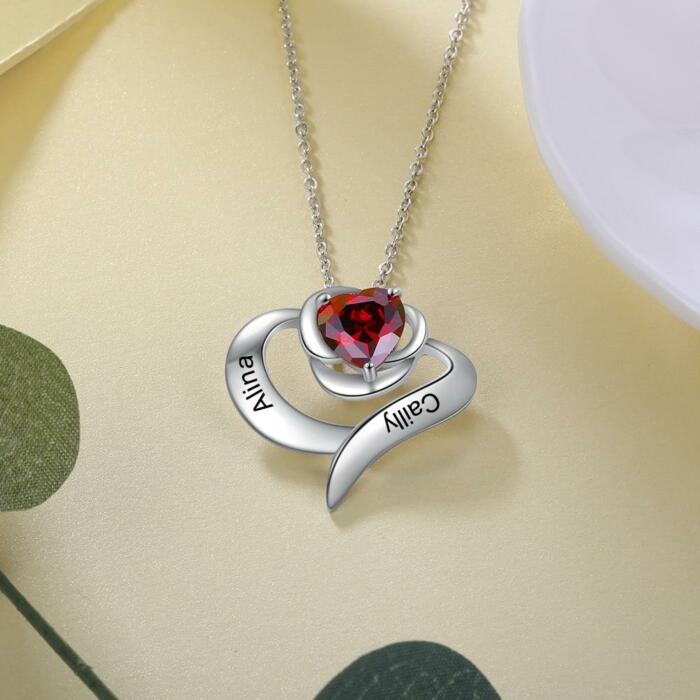 Excellent Rose Pendant, Name Engraved Rose Pendant, Plated Copper Necklace, Birthstone Setting Necklace, Rhodium Plated Jewellery