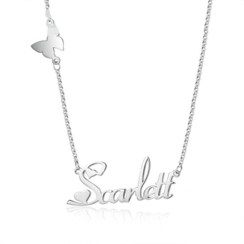 Customizable 925 Sterling Silver pendant necklace with a nameplate and butterfly
