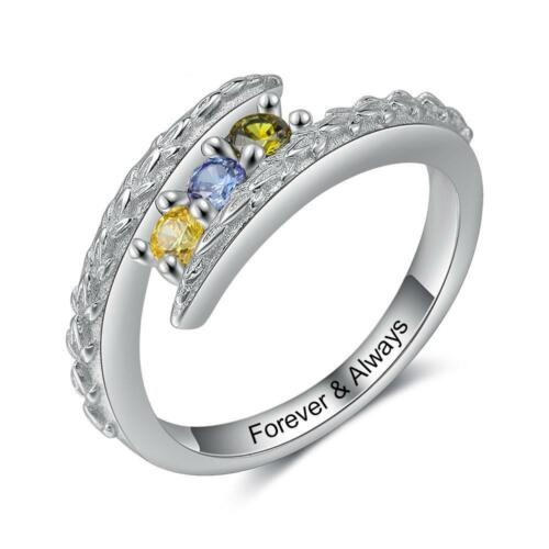 Personalized Classic Simulated CZ Band - Engraved Name Engagement Rings - Customized Cubic Zirconia Studded Ring - Fashion Jewelry Gift for Women - Wedding Silver Ring Band