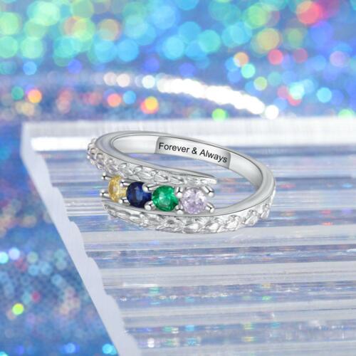 925 Sterling Silver Infinity Double Heart Birthstone Rings, Customized Jewelry Gift for Women
