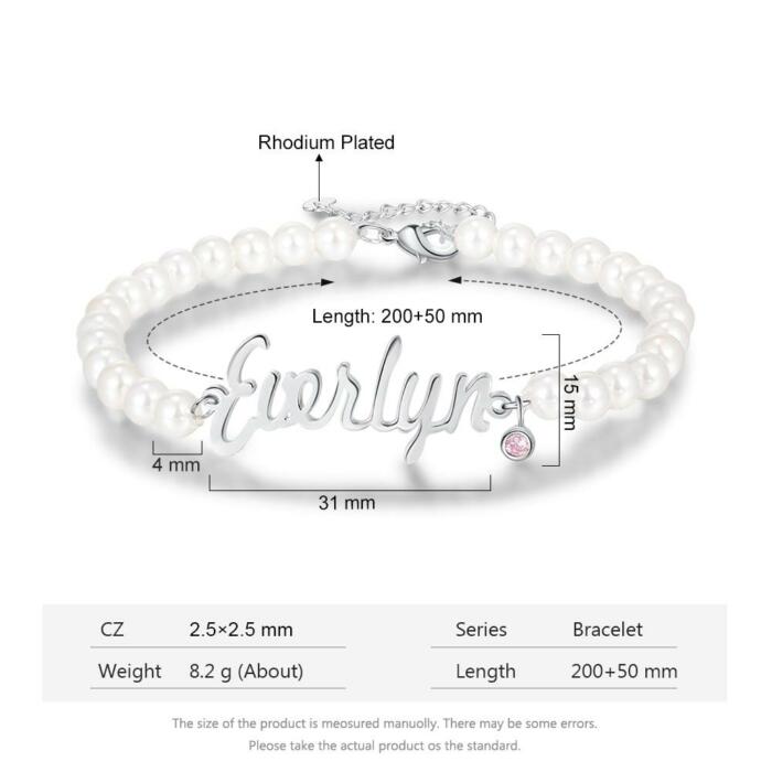 Personalized Nameplate Bracelet - Sterling Silver Bracelet - Pearl Beaded Chain Bracelet