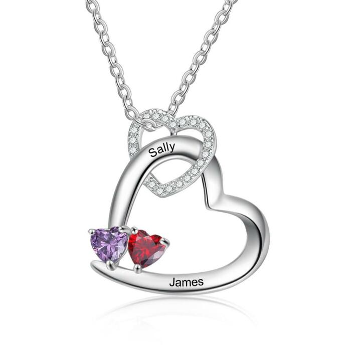 Customized Interlocked Hearts Engraved Pendant Jewelry - Two Names Necklace