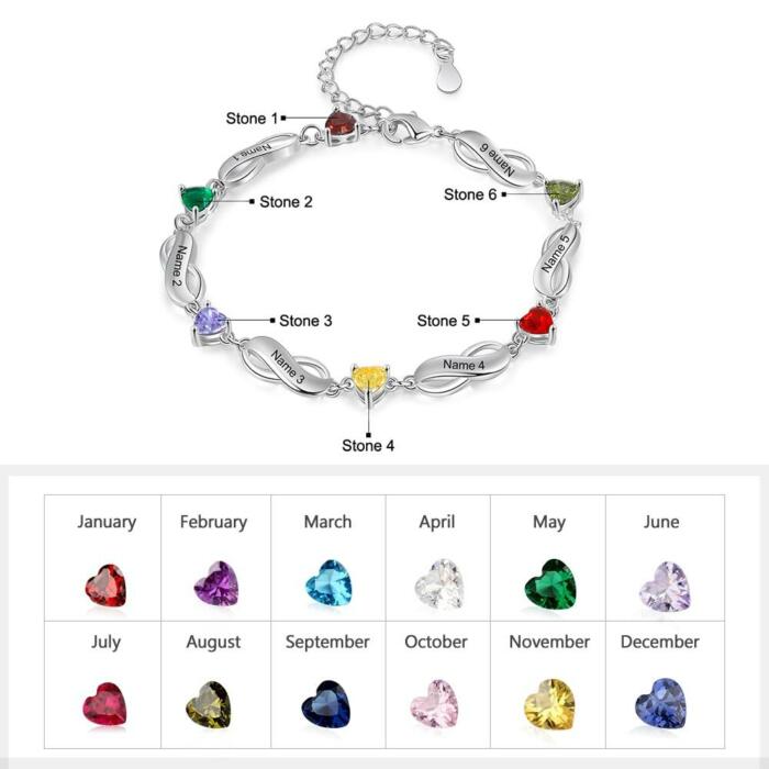 Personalized Bracelet - Infinity Customized Bracelet - Inlaid Heart Birthstone Name Engraving Women's Bracelet