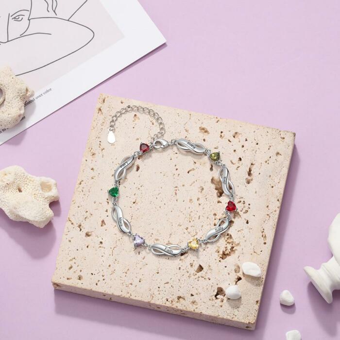 Personalized Bracelet for Women- Infinity Customized Bracelet for Women- Inlaid Heart Birthstone Name Engraving Women’s Bracelet- Stylish fashion Bracelet for Women- Everyday Wear Bracelet for Women