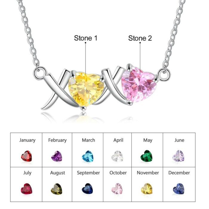 Customized I Love You Necklace - Inlaid Heart Birthstone Jewelry