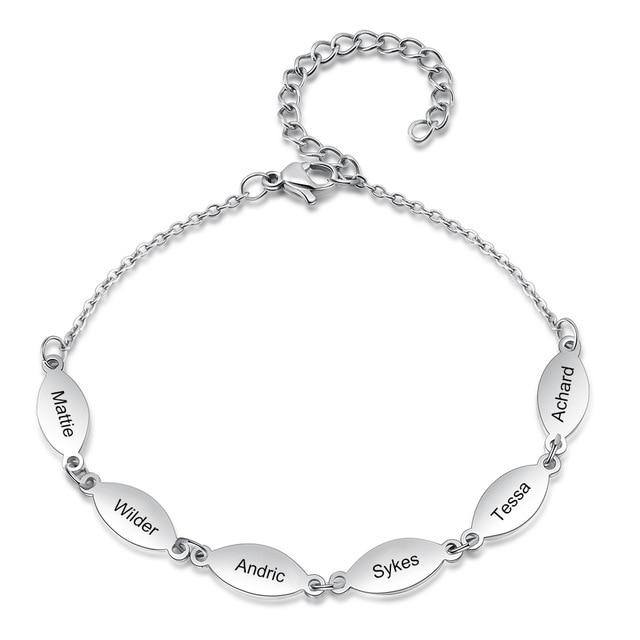 Stainless Steel Bracelet- Personalized Bracelet for Women- Stainless Steel Bracelet for Women- Customized Gift for Women- Personalized Gift for Mother- Six Name Personalized Bracelet.