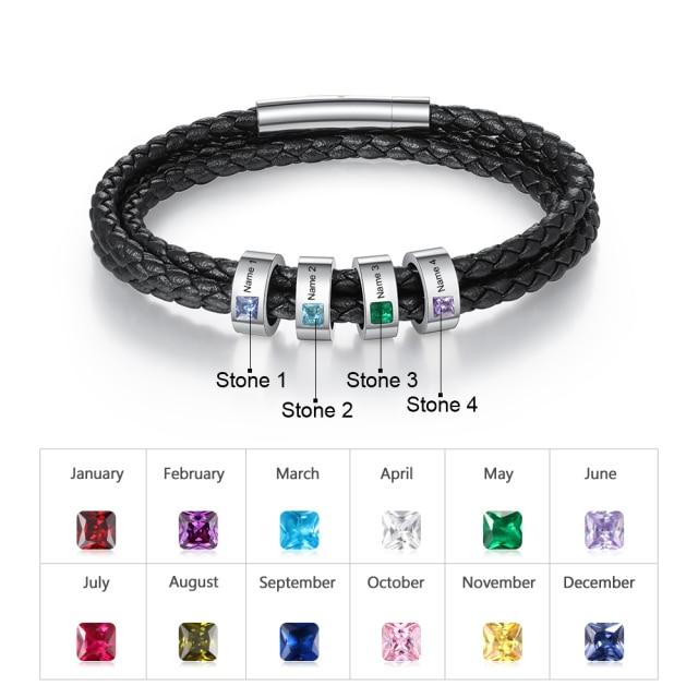 Personalized Multilayer Bracelet for Men - 4 Name Engraved Bracelet for Men