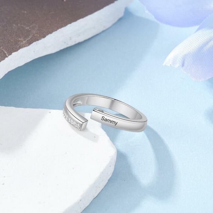 Personalized Unisex Adjustable Paved Ring - Engrave One Custom Name Rings - Engraved Couple Ring for Men & Women - Trendy Wedding Rings for Women - Best for BFF, Family & Siblings