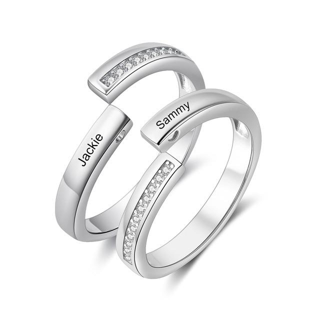 Personalized Unisex Adjustable Paved Ring - Engrave One Custom Name Rings - Engraved Couple Ring for Men & Women - Trendy Wedding Rings for Women - Best for BFF, Family & Siblings