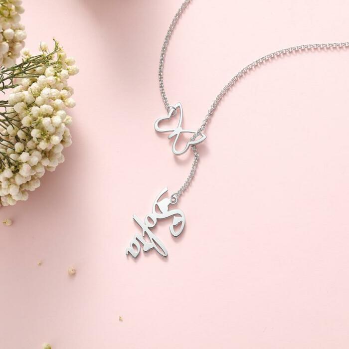 Butterfly Custom Y-Shaped Necklace for Women- Sterling Silver Earrings for Women- Personalized Necklace for Mother’s Day- Party Jewelry for Women