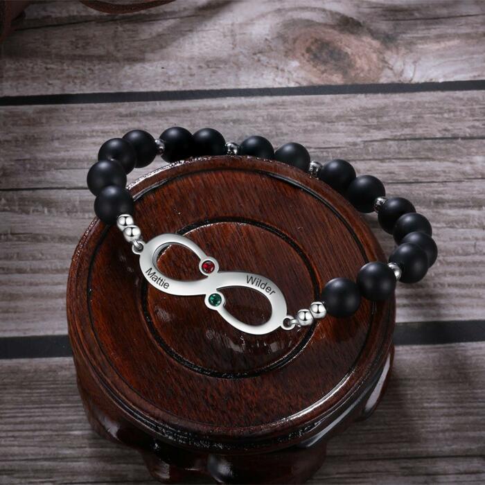 Personalized Engraving Infinity Bracelet for Women- Birthstones Infinity Bracelet for Women- Customized Infinity Bracelet for Women- Black Beaded Women’s Bracelet- Fashionable Everyday Wear bracelet for Women