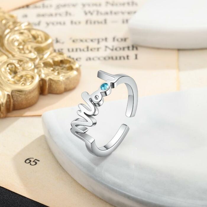 Personalized Mrs 925 Sterling Silver Ring - Birthstones Engravings Wedding Band - Classic Women Love Band - Sterling Silver Personalized Mother's Rings - Trendy Jewelry Collection For Women