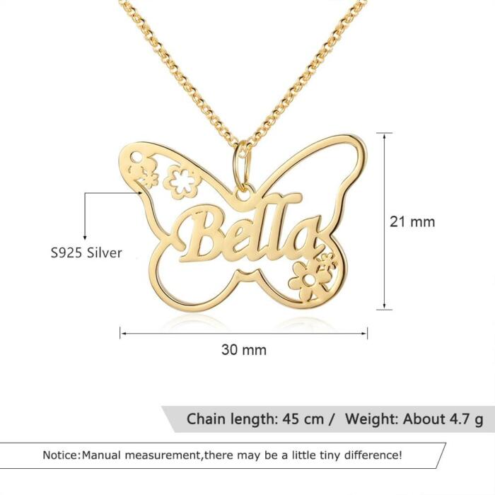 Sterling Silver Necklace for Women - Personalized Nameplate Butterfly Necklace - Customized Necklace for Women - Party Accessories for Women