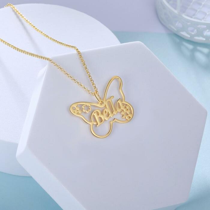 Sterling Silver Necklace for Women - Personalized Nameplate Butterfly Necklace - Customized Necklace for Women - Party Accessories for Women