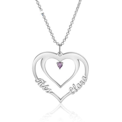 Sterling Silver Heart Nameplate Birthstone Pendant Necklace