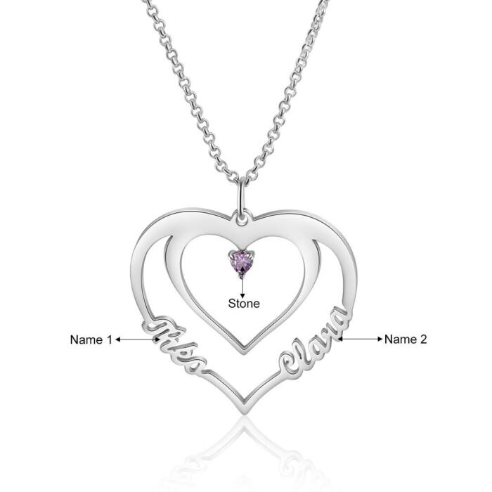 Sterling Silver Heart Nameplate Birthstone Pendant Necklace