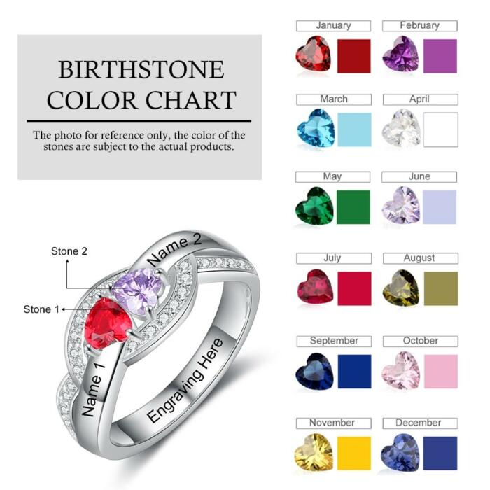 Solid 925 Sterling Silver Promise Ring - Cubic Zircon Rings for Women - Fashion Jewelry Collection - Two Name & Birthstone Engraving Wedding Band - Perfect Choice For Women Of All Ages