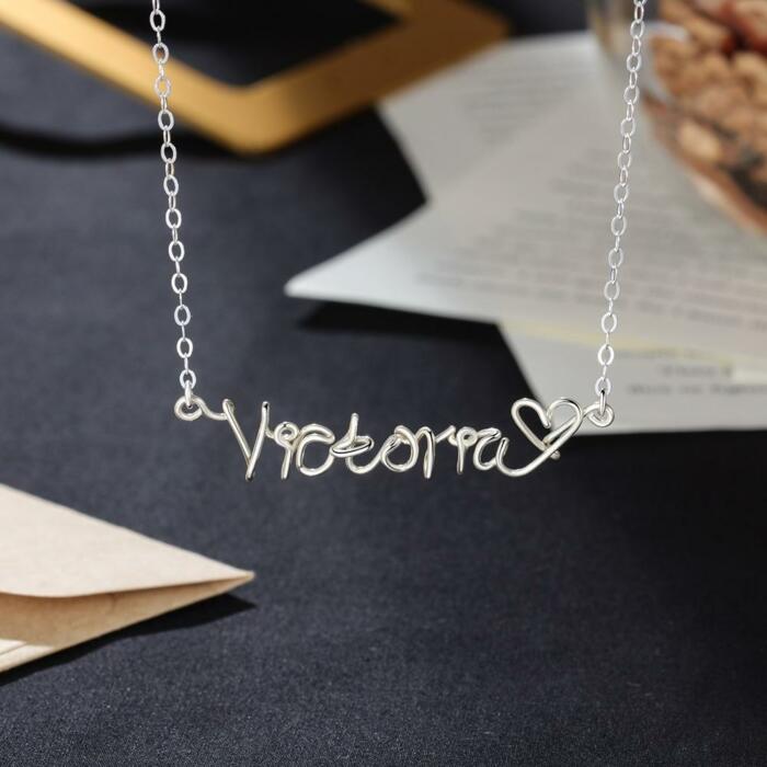 Silver Necklace for Women, Handmade Style Silver Wire Necklace for Women, Trendy Fashion Jewellery for Women, Name Plate Style Jewellery for Women