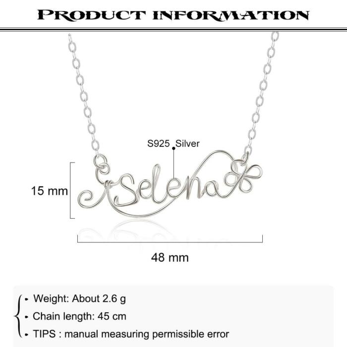 Cute Silver Wire Nameplate Pendant, Silver Jewellery for Woman, 925 Sterling Silver Jewellery for Women