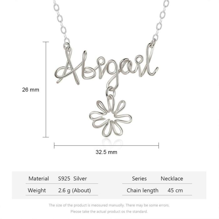 Sterling Silver Necklace for Women, Handmade Nameplate Jewellery for Women, Flower Letter Wire Necklace, Customized Jewellery for Women, Accessories for Women