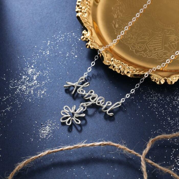 Sterling Handmade Nameplate Jewelry - Flower Letter Wire Necklace