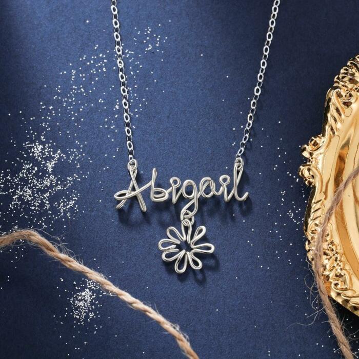 Sterling Handmade Nameplate Jewelry - Flower Letter Wire Necklace