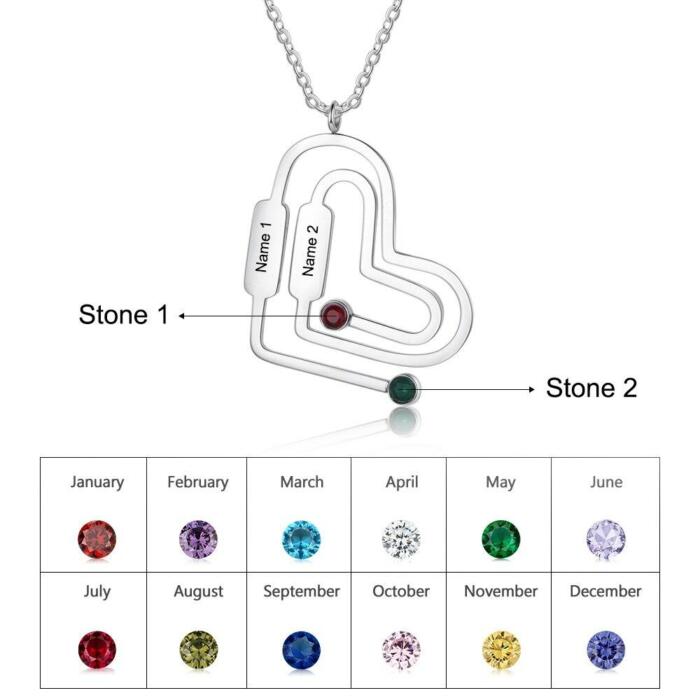 Paperclip Shaped Pendant - Birthstone Engraved Necklace