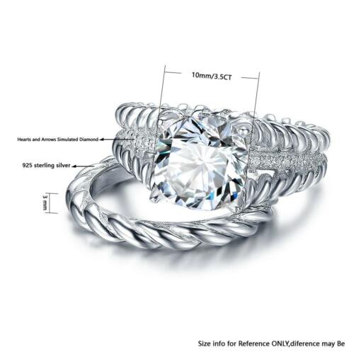 925 Sterling Silver Hearts & Arrows Cubic Zirconia Stone Ring Sets 10mm 3.5 CT, Fashion Jewelry Gift for Women