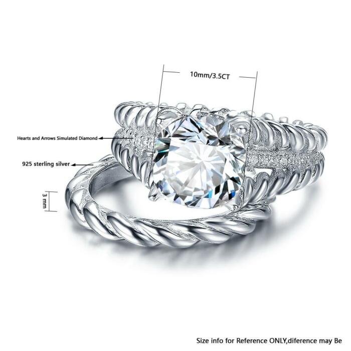 Sterling Silver Hemp Rope Ring Sets with Cubic Zirconia Hearts & Arrows Stone
