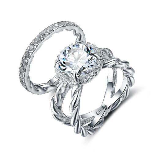 925 Sterling Silver Hearts & Arrows Cubic Zirconia Stone Ring Sets 10mm 3.5 CT, Fashion Jewelry Gift for Women
