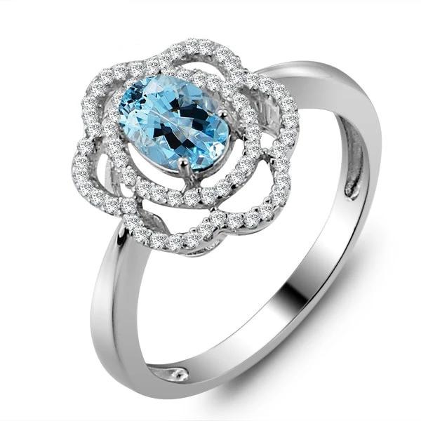 Fashion Silver Sparkling Flower Lady Ring with Natural Stone