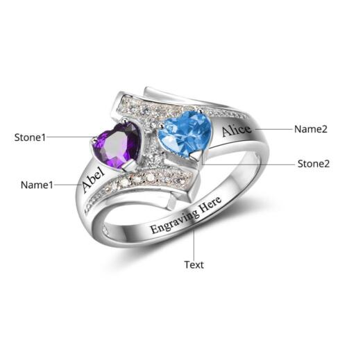 Customized Sterling Silver Ring with a Twisted Heart Shaped Design & Birthstone