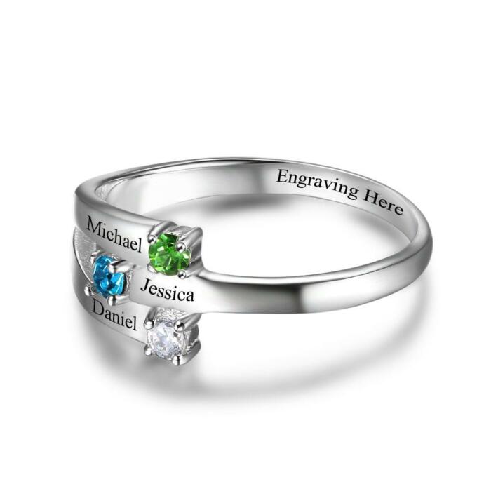 Family Ring for Women- Customized Family Ring for Girls- Birthstone Engraved Jewelry for Women- Sterling Silver Ring for Parents and Children