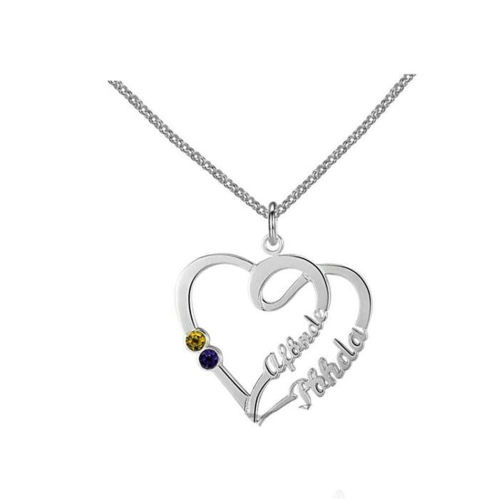 Personalized 925 Sterling Silver Double Heart Pendant Necklace, Engrave 2 Custom Names & Birthstone Necklace, Gift Jewelry for Friends & Family